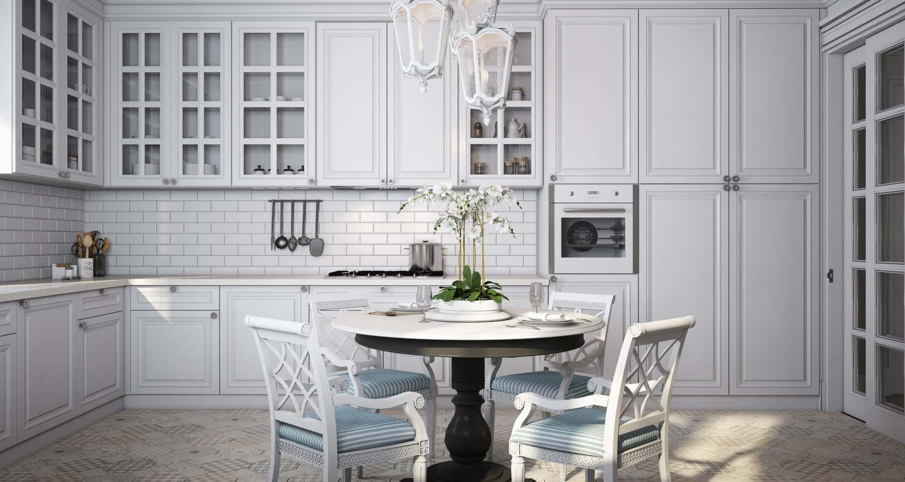 Przestronna, jasna kuchnia z dużymi oknami, nowoczesny design 2026 dla wymagających.