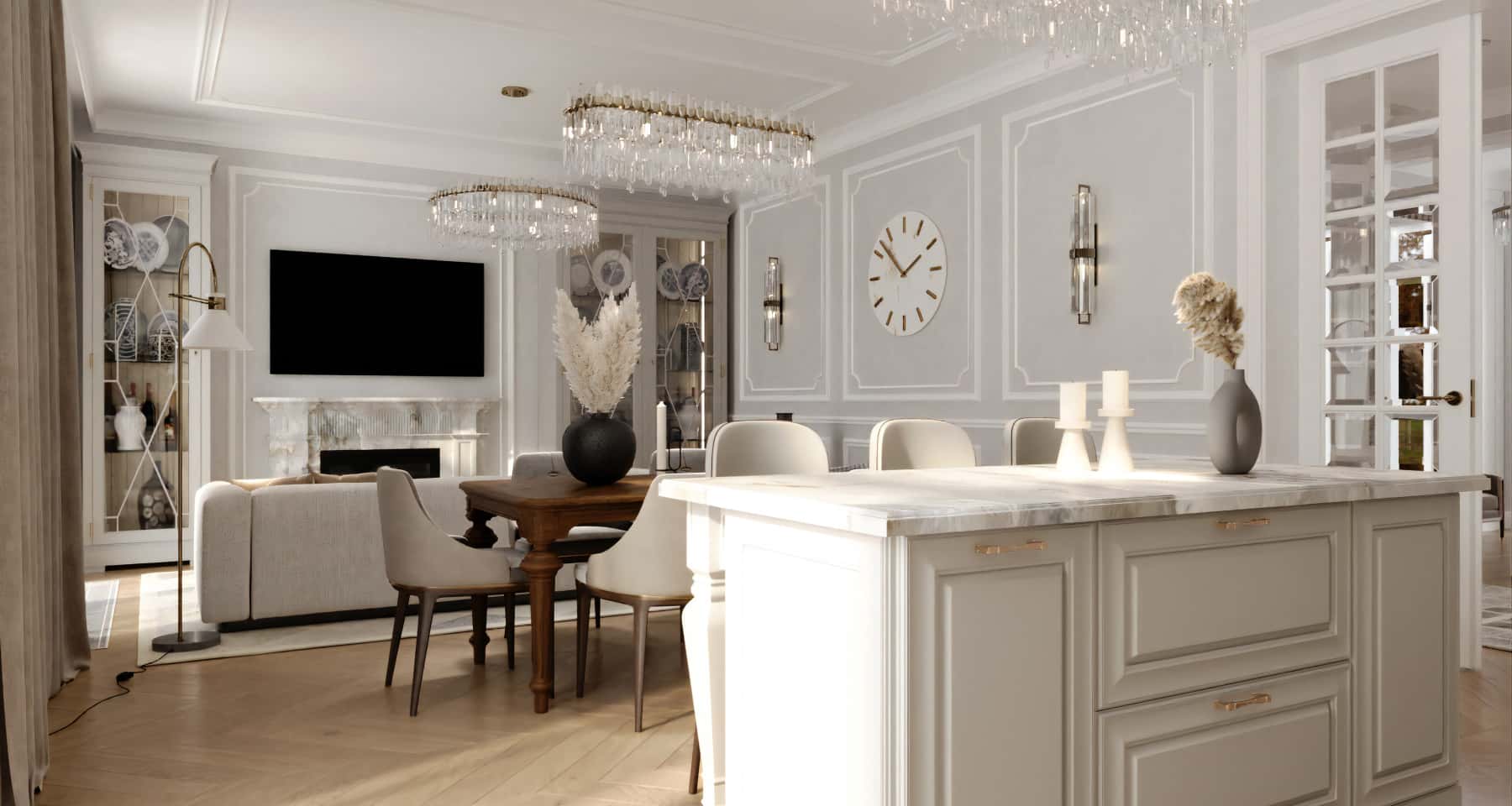 Jasna kuchnia 2026 z dużą ilością szafek, praktyczne rozwiązanie do małego mieszkania.