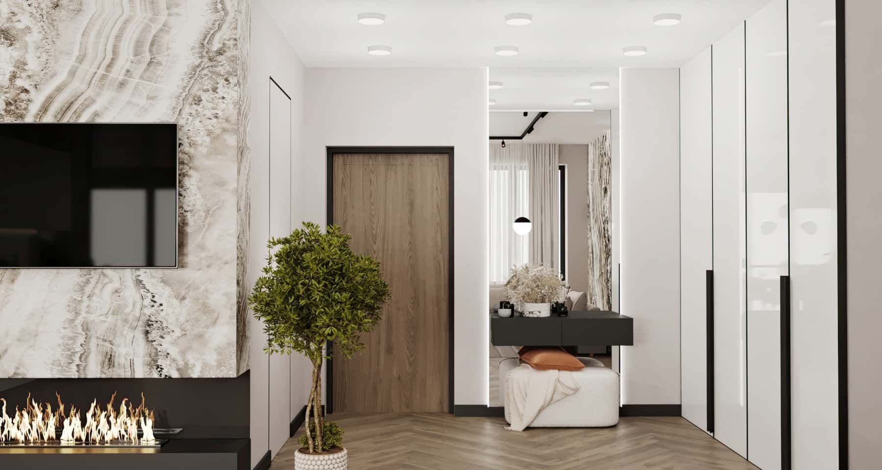 Minimalizm i beż Design trzypokojowego mieszkania w stylu minimalistycznym z beżowymi odcieniami i optycznym powiększeniem