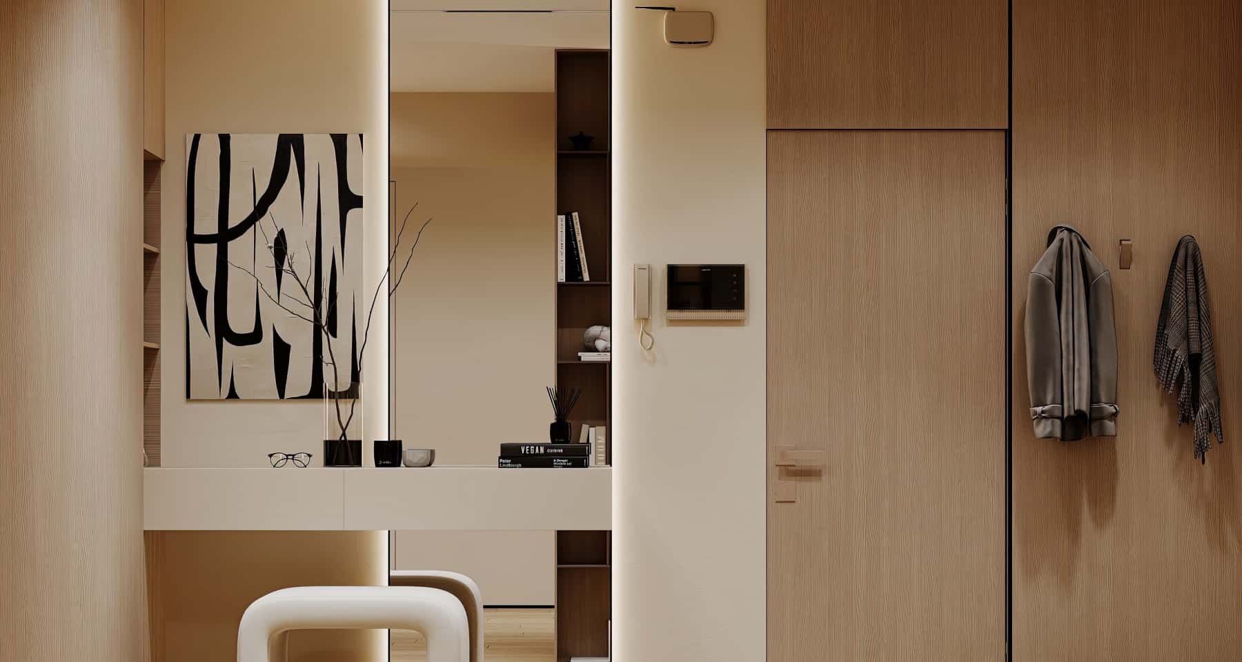 Elegancki apartament w stylu Elegancki design trzypokojowego apartamentu z nowoczesnymi meblami i stylowymi dodatkami.