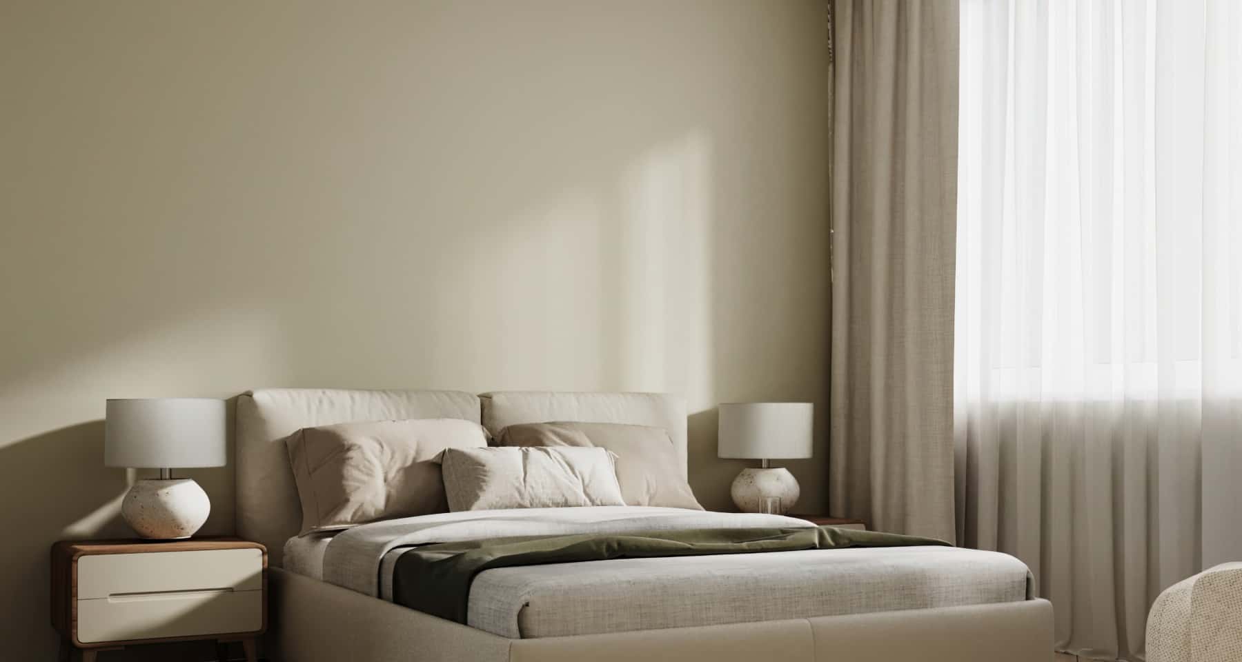 Minimalistyczny design wnętrza trzypokojowego mieszkania z naciskiem na funkcjonalność.