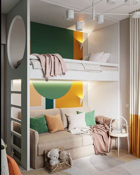 Elegancja i funkcja Eleganckie łóżko piętrowe z sofą – nowoczesny design i optymalizacja przestrzeni w pokoju dziecięcym.