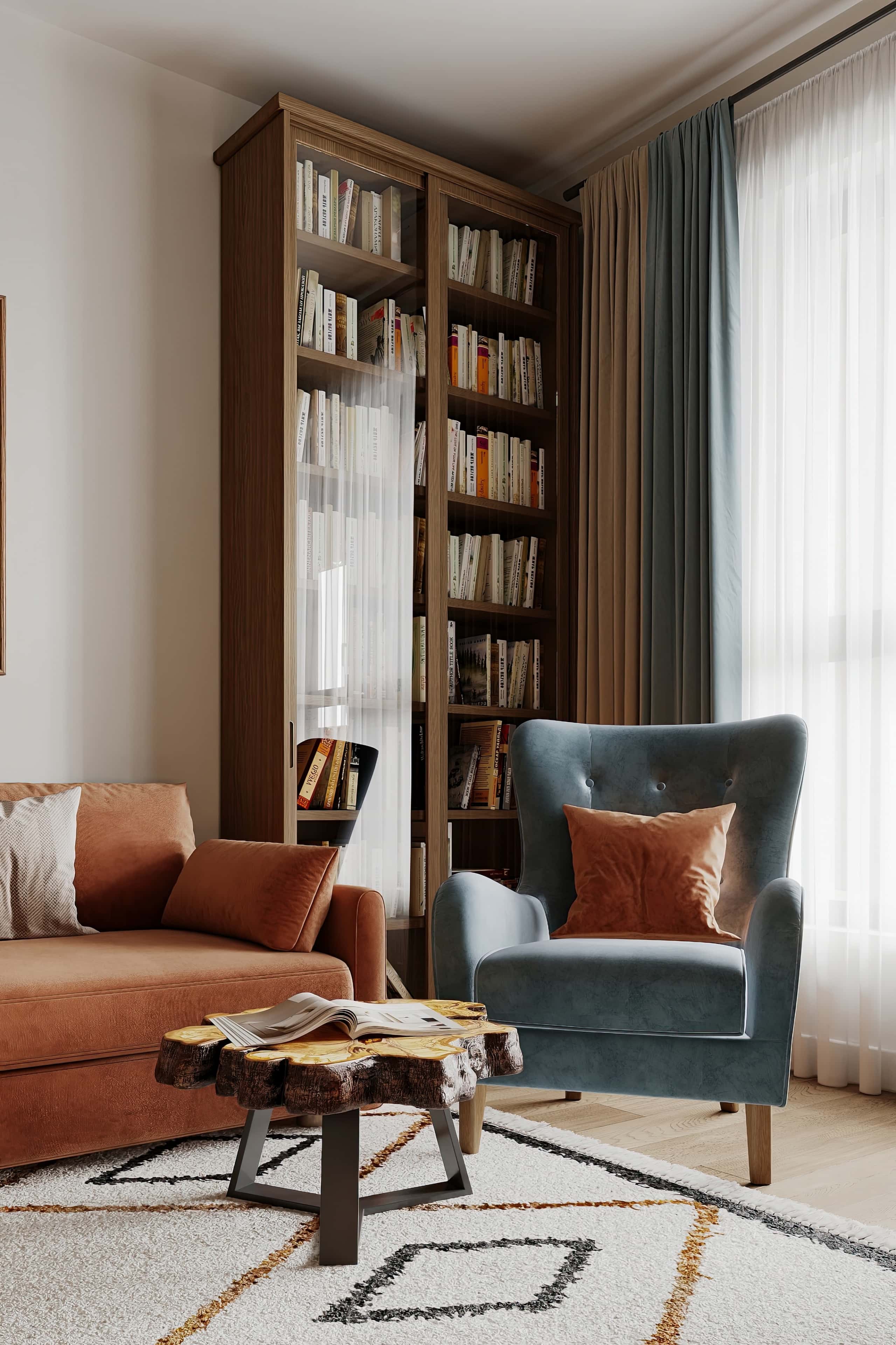 Inspirująca aranżacja wnętrz małego mieszkania 2026 z wyraźnym podziałem przestrzeni.