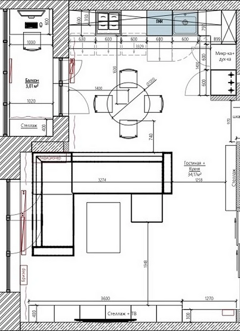 Akcent na strefowanie Design kuchni z salonem: akcent na strefowanie i funkcjonalne ustawienie mebli.