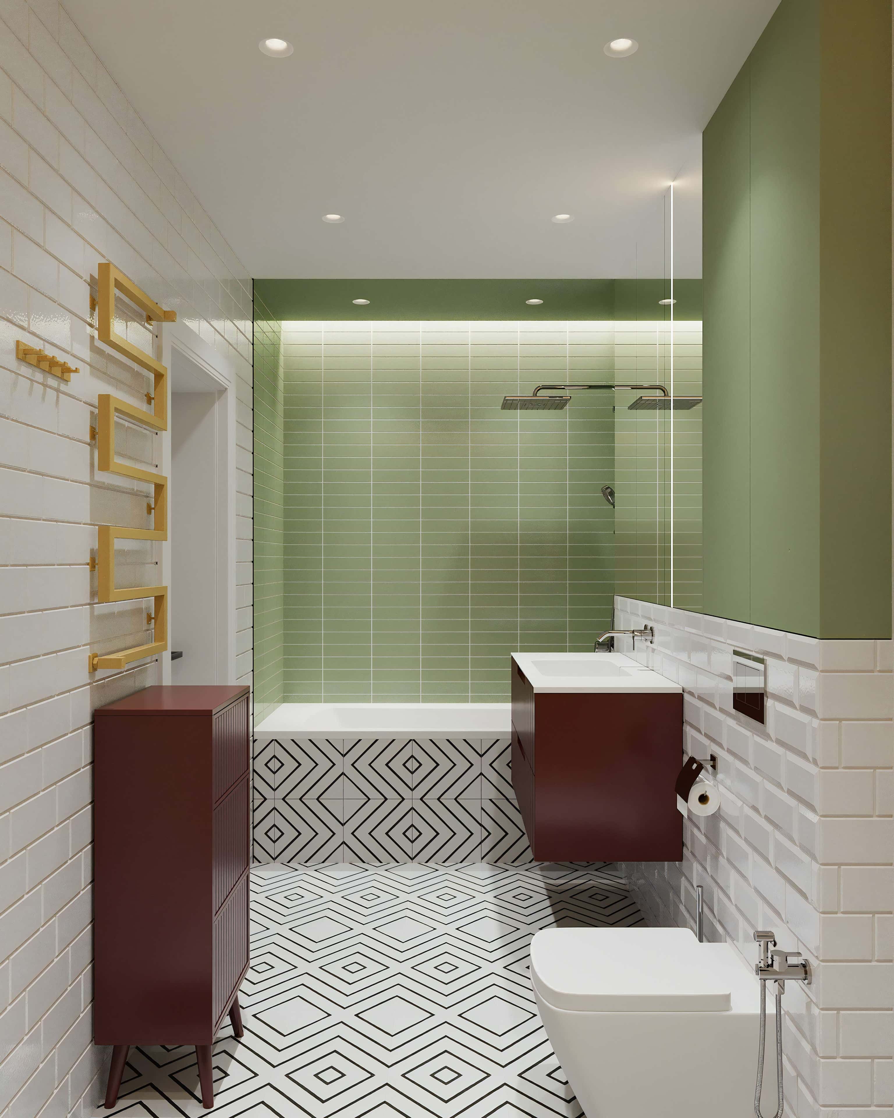 Kolorystyka w kuchni: szare szafki, drewniany blat i zielone rośliny doniczkowe.