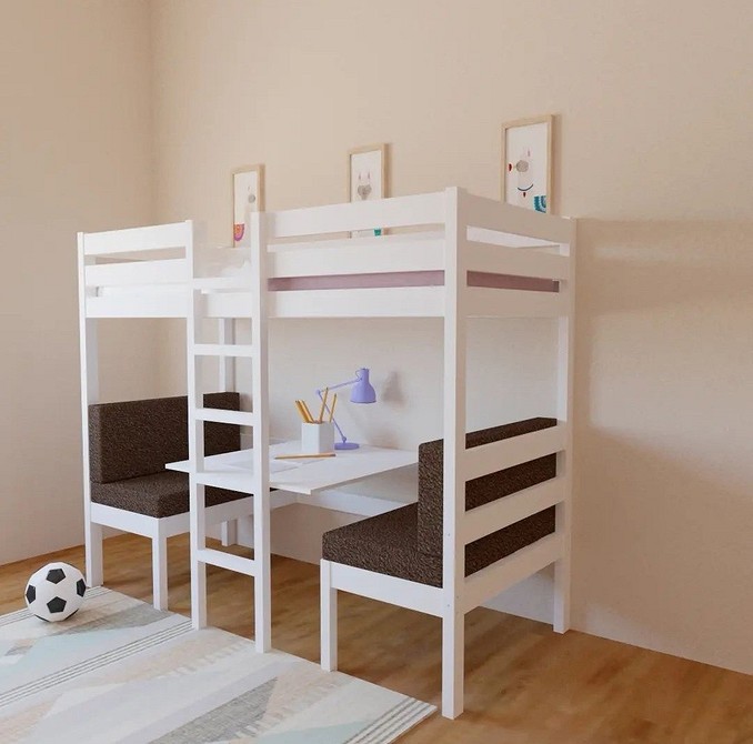 Łóżko na antresoli z metalową ramą i wygodnym miejscem do pracy.