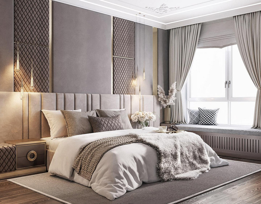 Łóżko z miękkim zagłówkiem i pościelą w sypialni. Komfortowy wypoczynek i dbałość o kręgosłup.