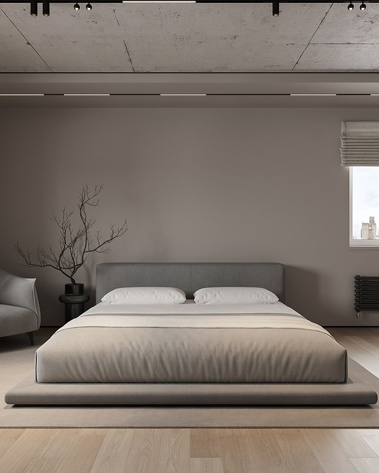Łóżko do sypialni 2026 w minimalistycznym wnętrzu z akcentem na drewno.