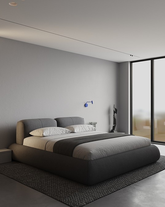 Przytulna sypialnia z łóżkiem z naturalnych materiałów w stylu minimalistycznym i japońskim. 2026