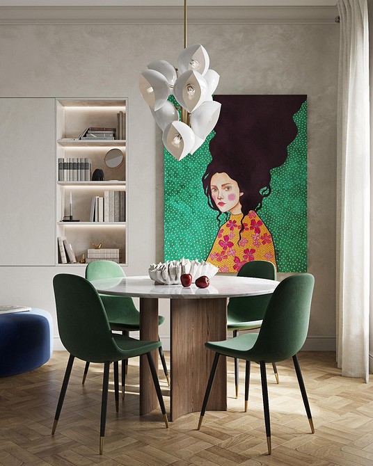 Przytulna jadalnia ze stołem okrągłym: idealne miejsce na rodzinne spotkania.