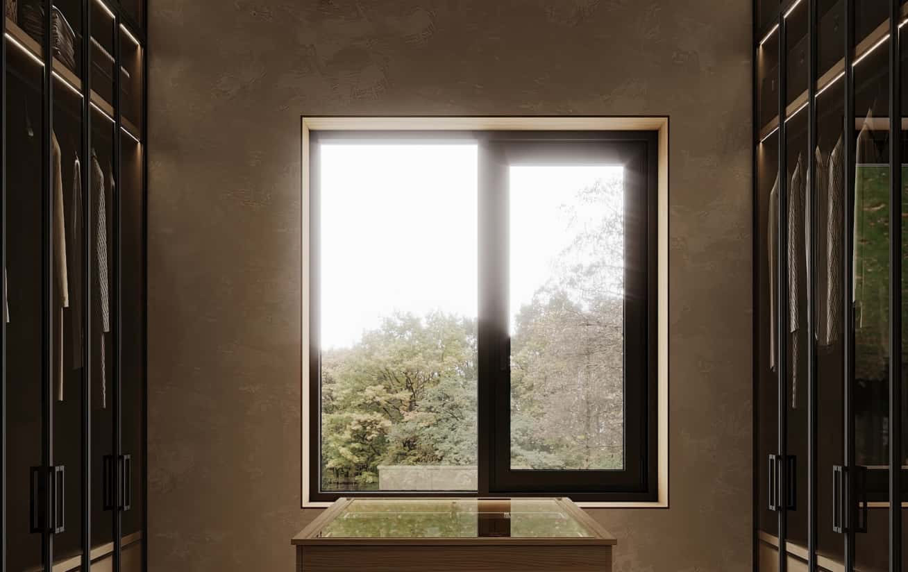 Jasny salon w domu jednorodzinnym z elementami drewna i minimalizmu japońskiego.