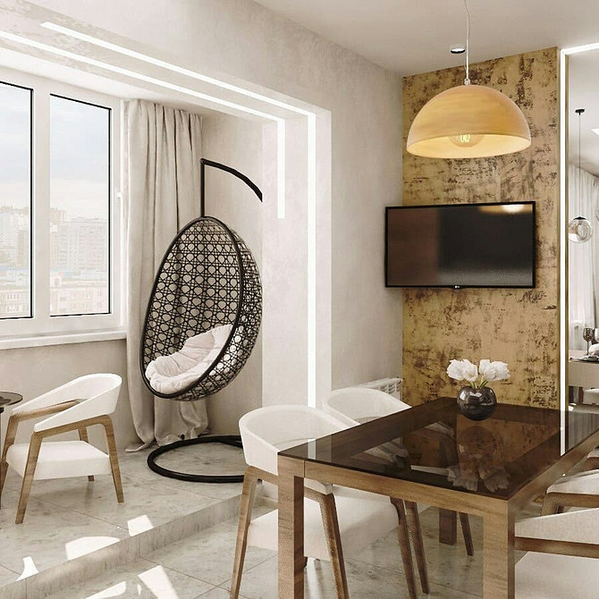 Skandynawski fotel wiszący Okrągły fotel wiszący w skandynawskim wnętrzu mieszkania, design z charakterem.