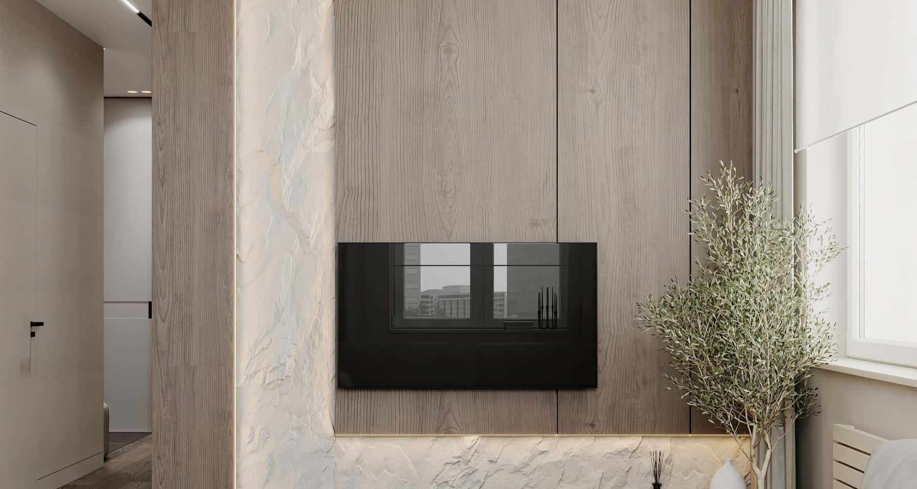 Eko Salon 2026 Jasny salon w ekologicznym stylu z drewnianymi elementami podczas remontu mieszkania 2026.