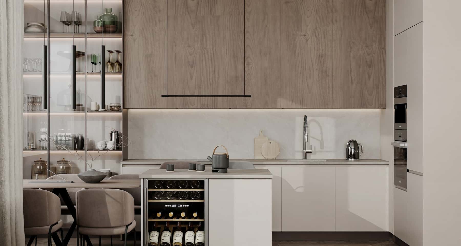 Eko Kuchnia 2026 Kuchnia z drewnianymi frontami szafek w aranżacji eko podczas remontu mieszkania 2026.