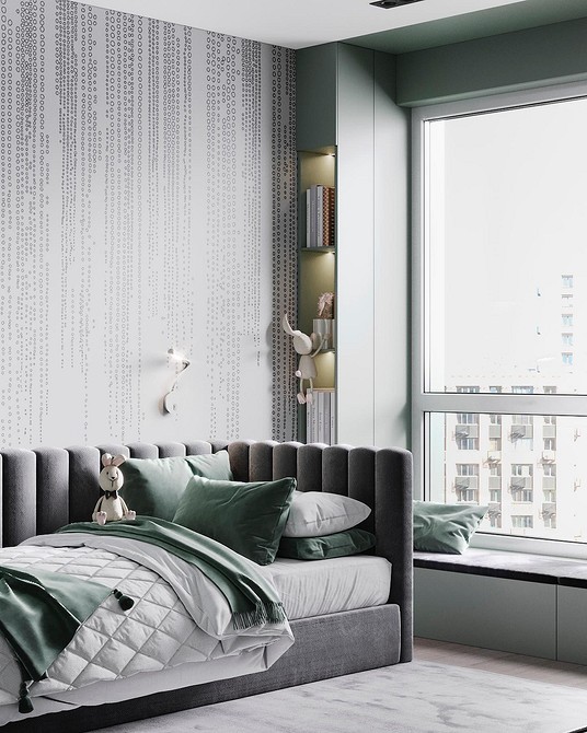 Szara kuchnia z białym blatem i nowoczesnym oświetleniem – elegancja