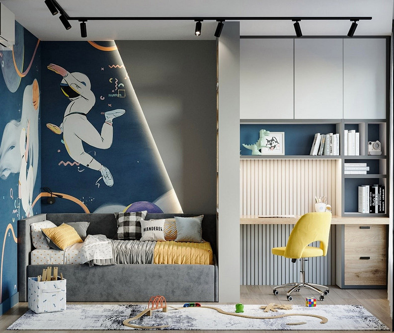 Stylowy szary salon z диванem, акцентами kolorystycznymi i dekoracyjnymi poduszkami w 2026 roku.