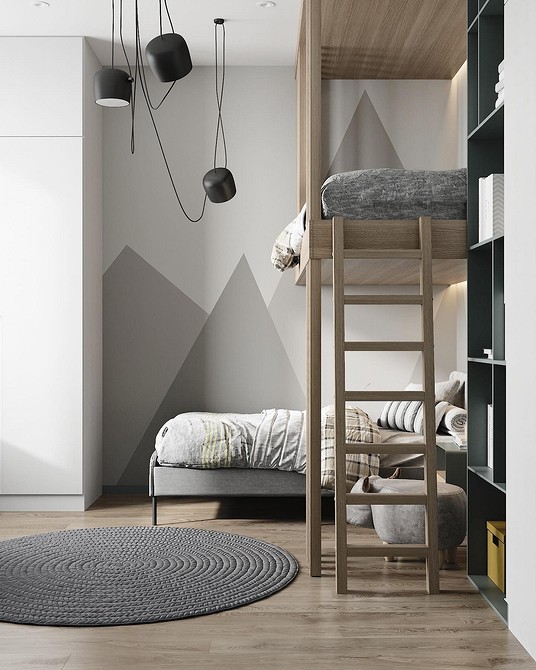 Przestronny salon z szarym narożnikiem i oknami panoramicznymi – aranżacja