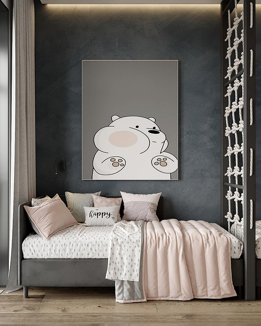 Ściana w odcieniach szarości z czarno-białymi obrazami – dekoracja wnętrza