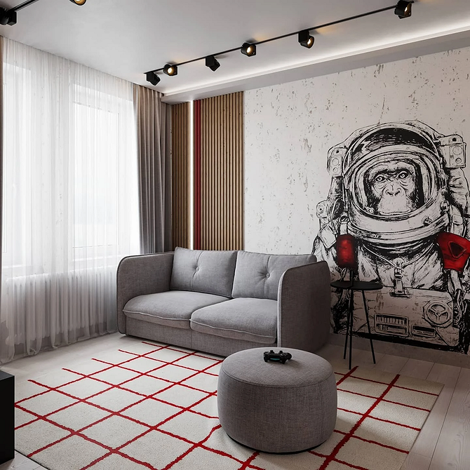 Funkcjonalna szara sofa Funkcjonalna szara sofa w strefie wypoczynkowej, tworząca przytulne miejsce do relaksu.