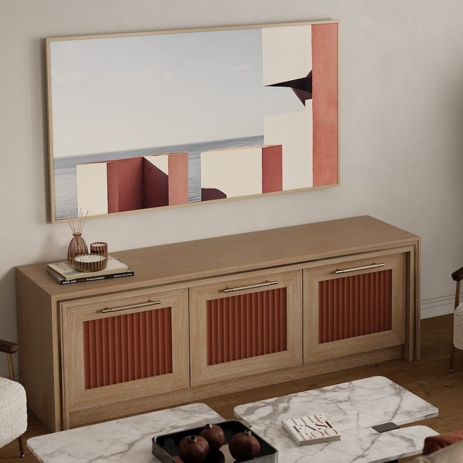 Harmonijna Szafka RTV Stylowa szafka RTV, harmonijnie dopasowana do wystroju salonu.