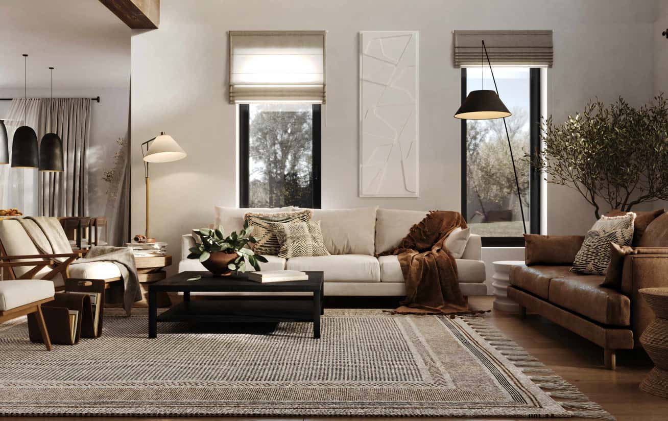 Nowoczesna szarość w domu Nowoczesny design domu z dominującym szarym kolorem, podkreślający elegancję i styl w 2026 roku.