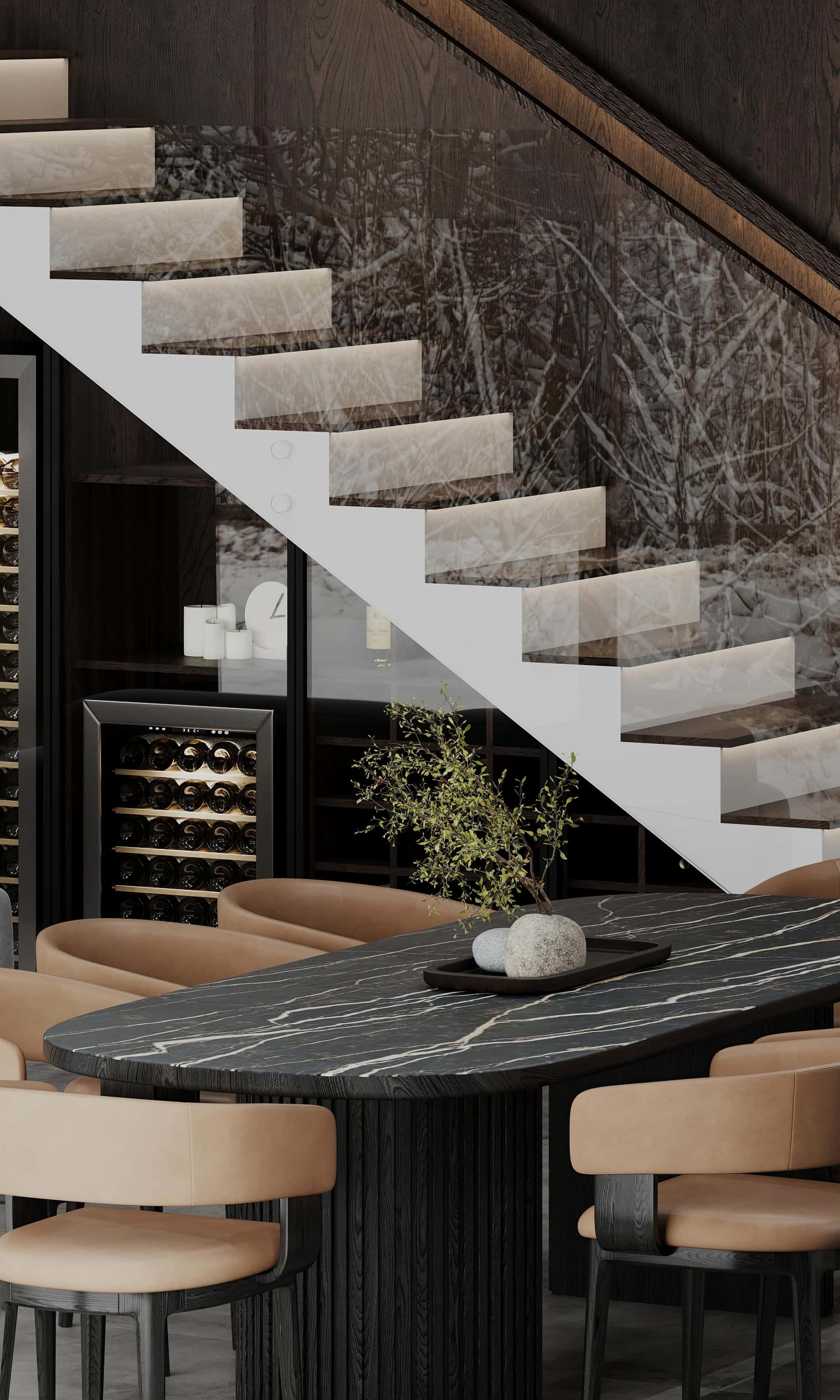 Minimalistyczny salon w stylu soft minimalizmu z naturalnymi materiałami i subtelnym oświetleniem.