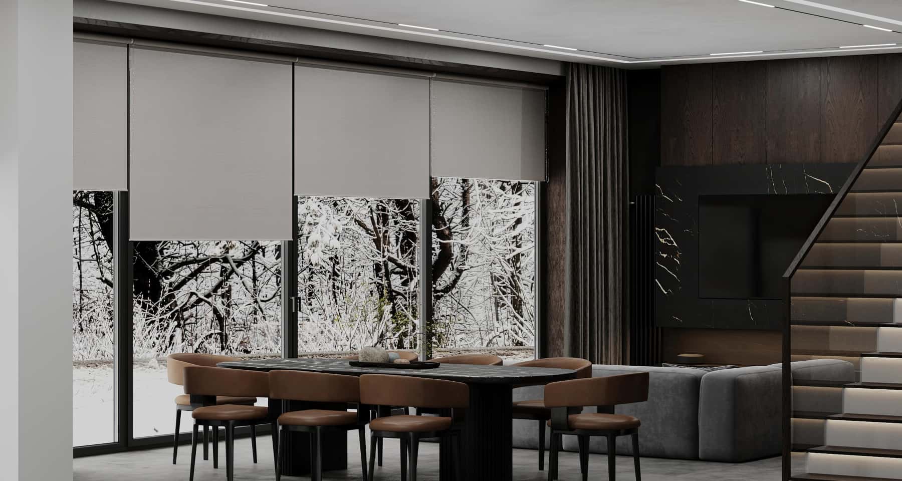 Salon Neoklasyczny Salon w stylu neoklasycznym z dużym, wygodnym narożnikiem i eleganckim oświetleniem.