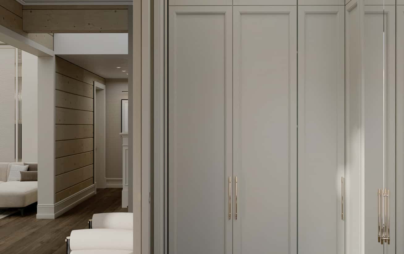 Przestrzeń i światło Jasny i przestronny neoklasyczny pokój z wygodnymi meblami i naturalnym światłem.