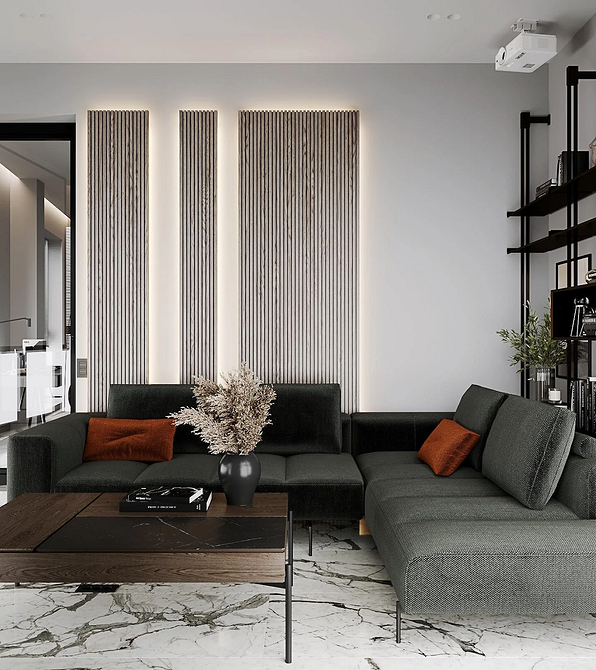 Narożnik do małego salonu Niebieski narożnik w małym salonie w stylu loft, tworzący harmonijną przestrzeń.