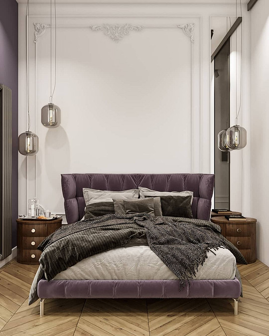 Stylowa sypialnia z łóżkiem na podium, nowoczesny design i funkcjonalne strefy.