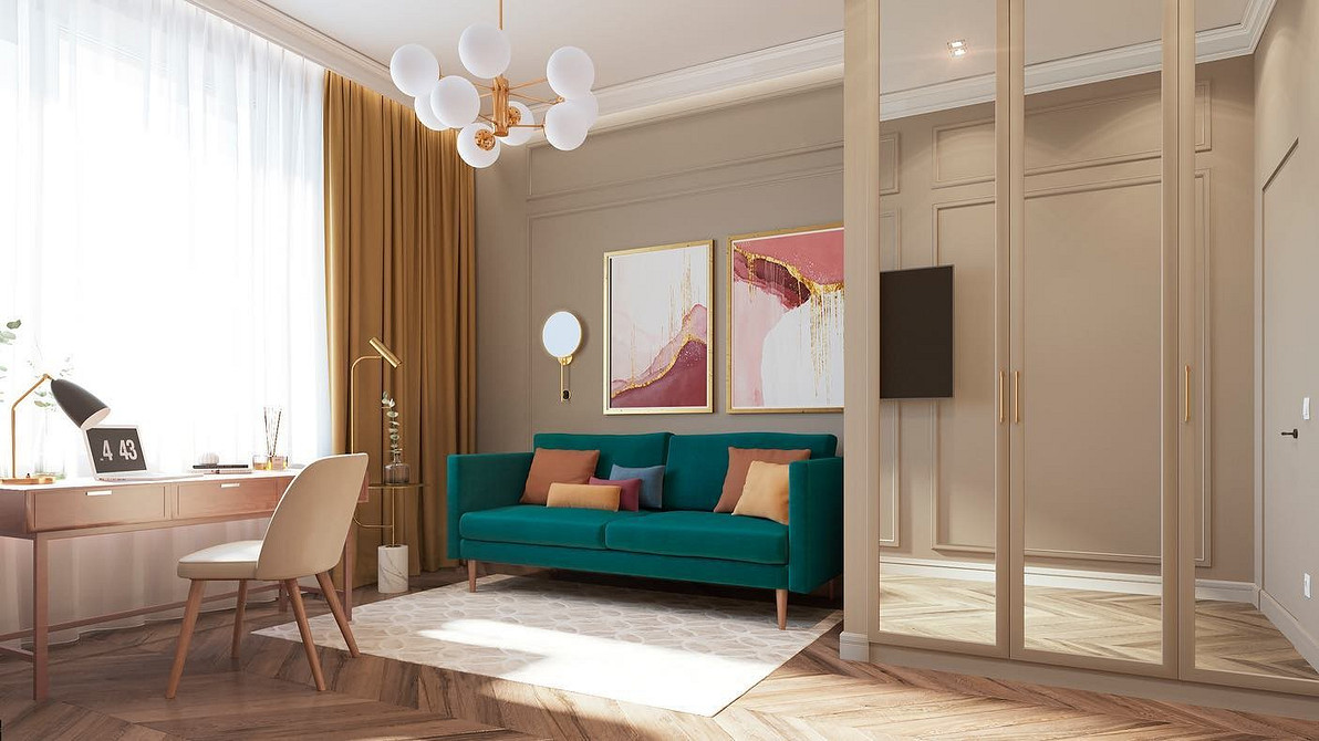 Praktyczna szafa przesuwna z lustrem w salonie. Idealna do przechowywania.