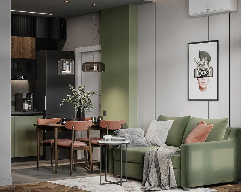 Zielona sofa - design Zielona sofa w aranżacji wnętrza – wybór kolorów i materiałów dla spójnego designu.
