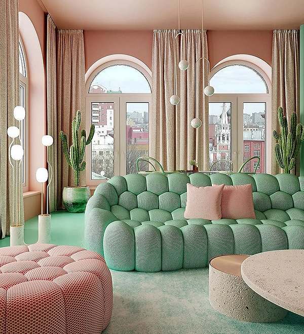 Połączenie zielonej sofy z elementami drewnianymi we wnętrzu mieszkania aranżacje 2026