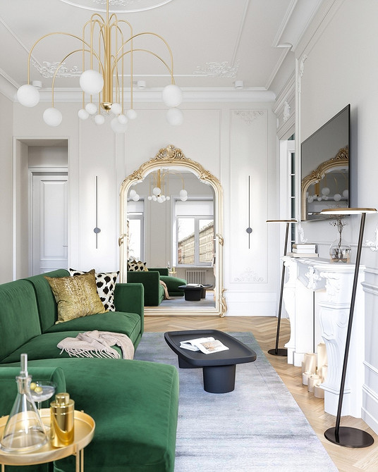 Harmonia z zielenią Salon z zieloną kanapą, akcent kolorystyczny i tekstylia dla harmonii w mieszkaniu.