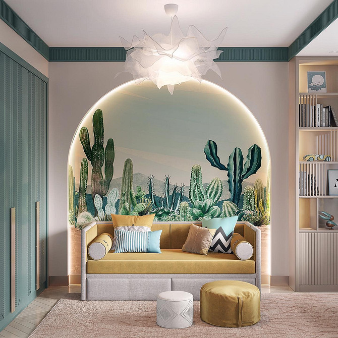 Mała żółta sofa w małym salonie. Idealna do małego mieszkania 2026.