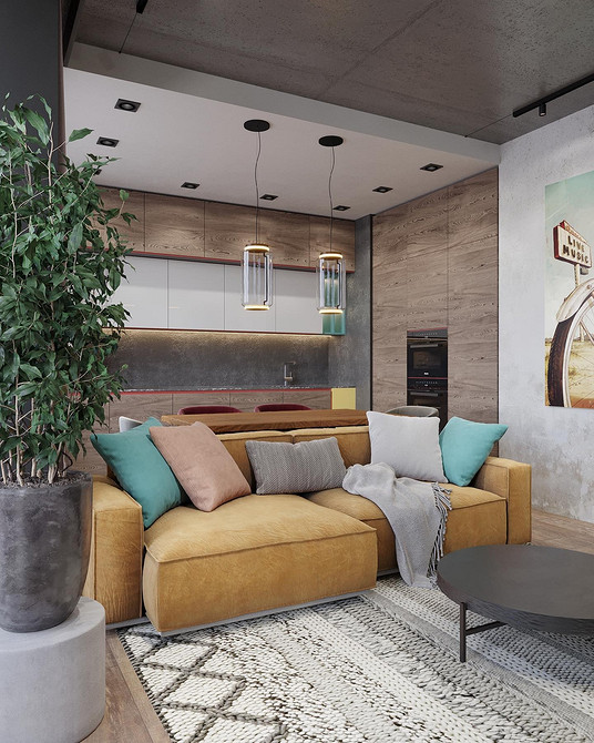 Żółta sofa w pokoju dziecięcym z zabawkami - idealne rozwiązanie do małego mieszkania