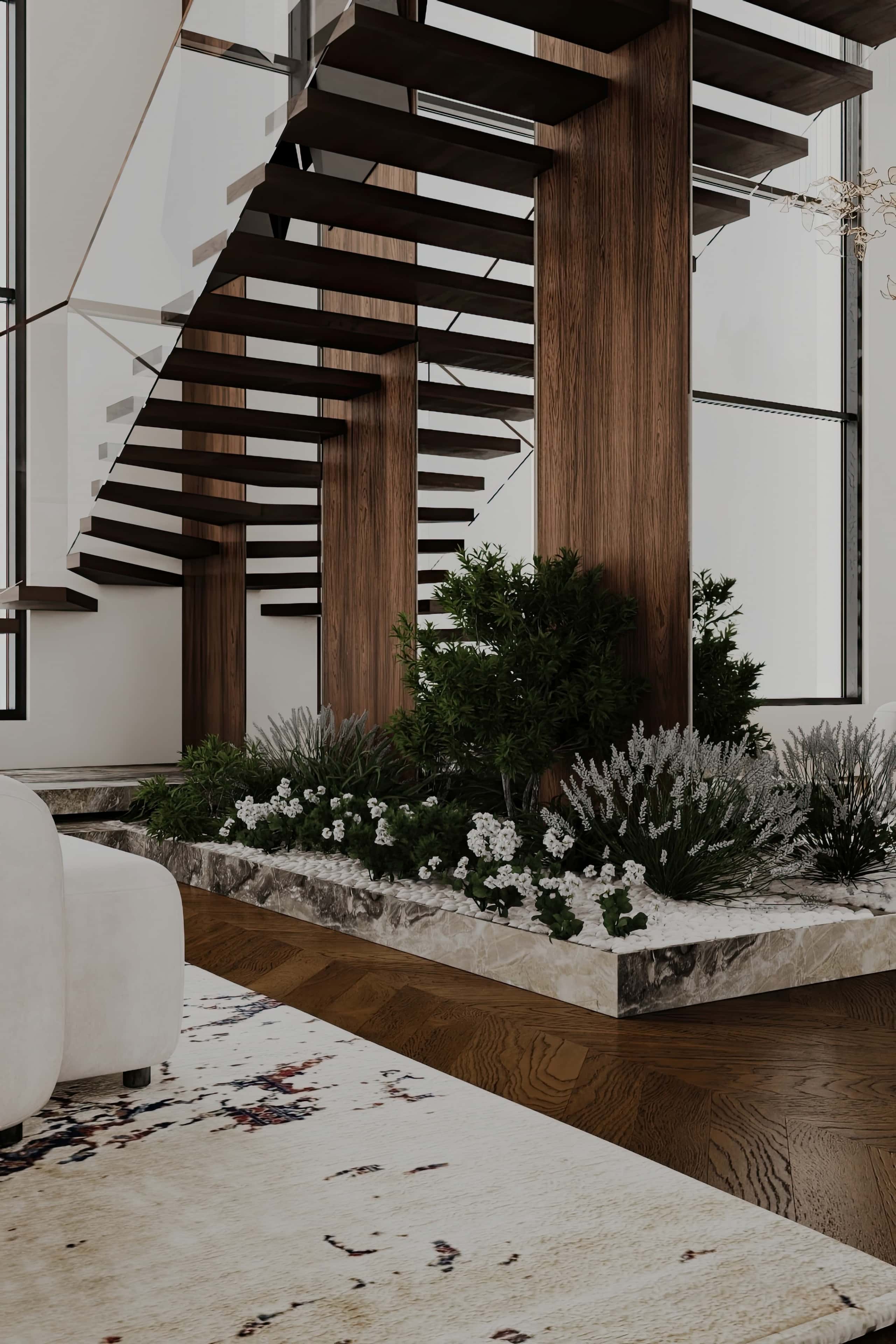 Design wnętrza premium Harmonijne połączenie nowoczesnego designu domu z elementami premium w projektowaniu wnętrz.