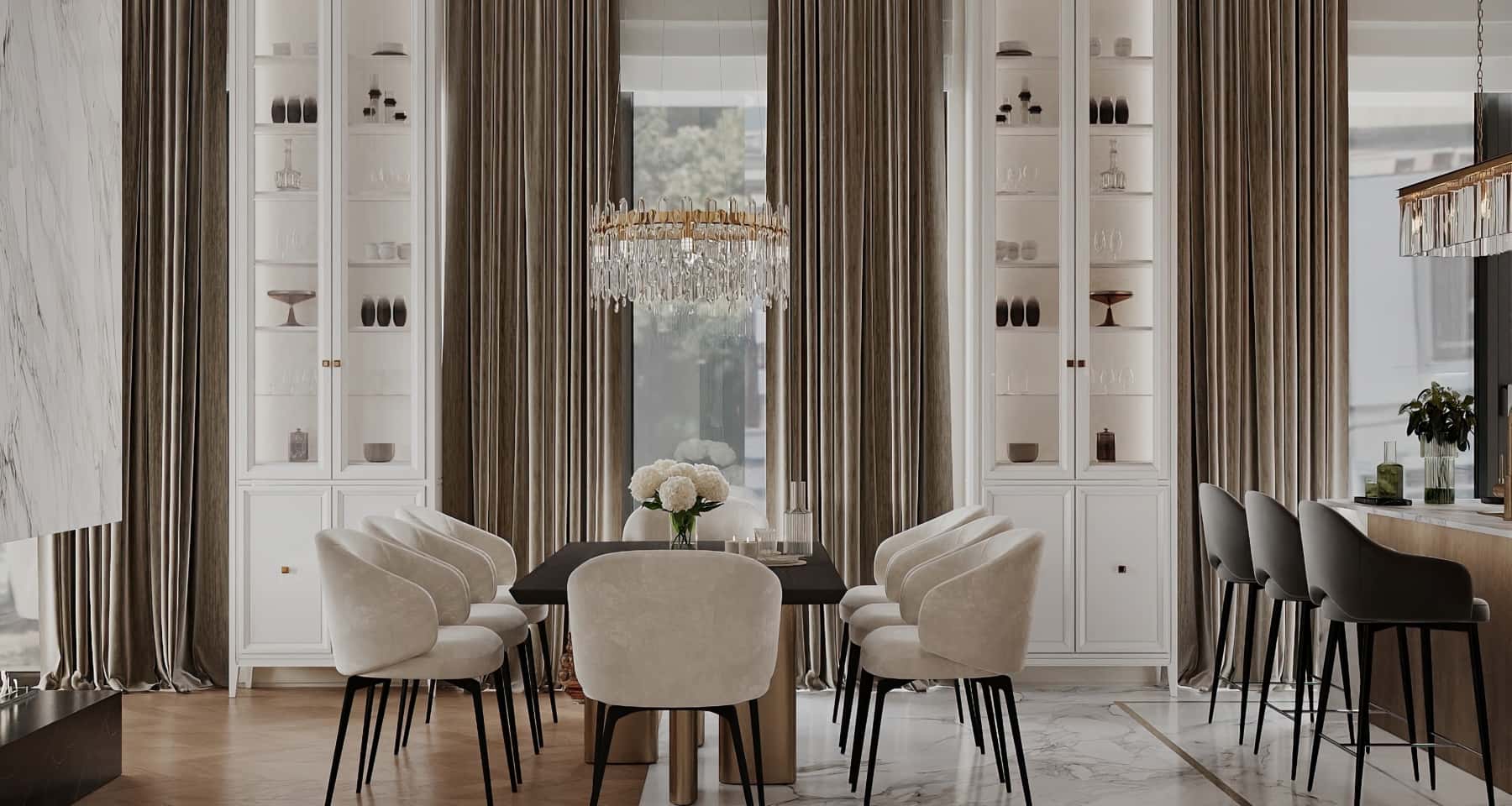 Apartament w stylu neoklasycznym Elegancki design premium apartamentu w jasnych kolorach, nawiązujący do neoklasycyzmu.
