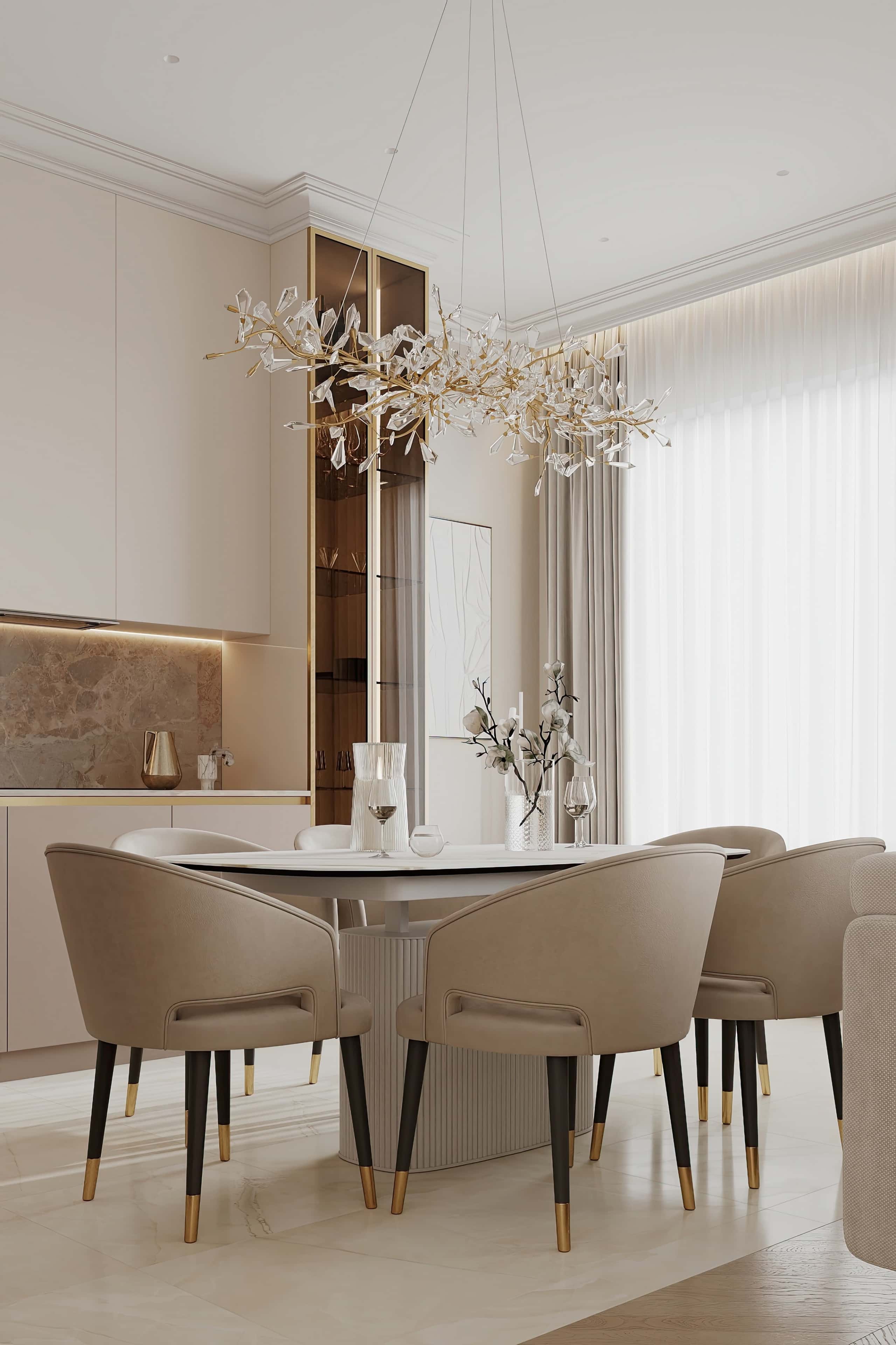 Ergonomiczna jasna kuchnia ze zintegrowanym sprzętem i wygodnym planowaniem przestrzeni.