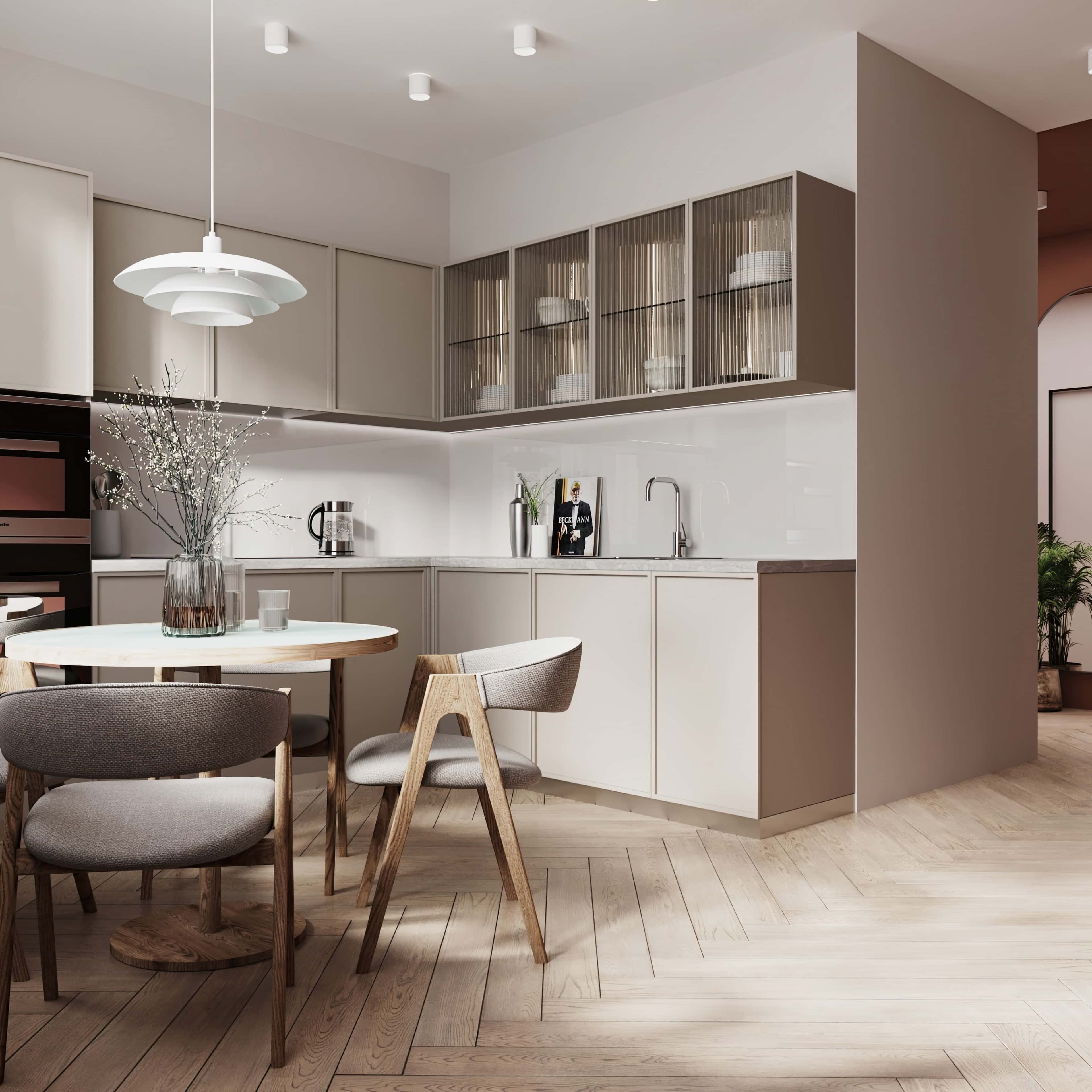 Sypialnia: nowoczesny design Jasna sypialnia w trzypokojowym mieszkaniu: duże łóżko i okno - projekt 2026.