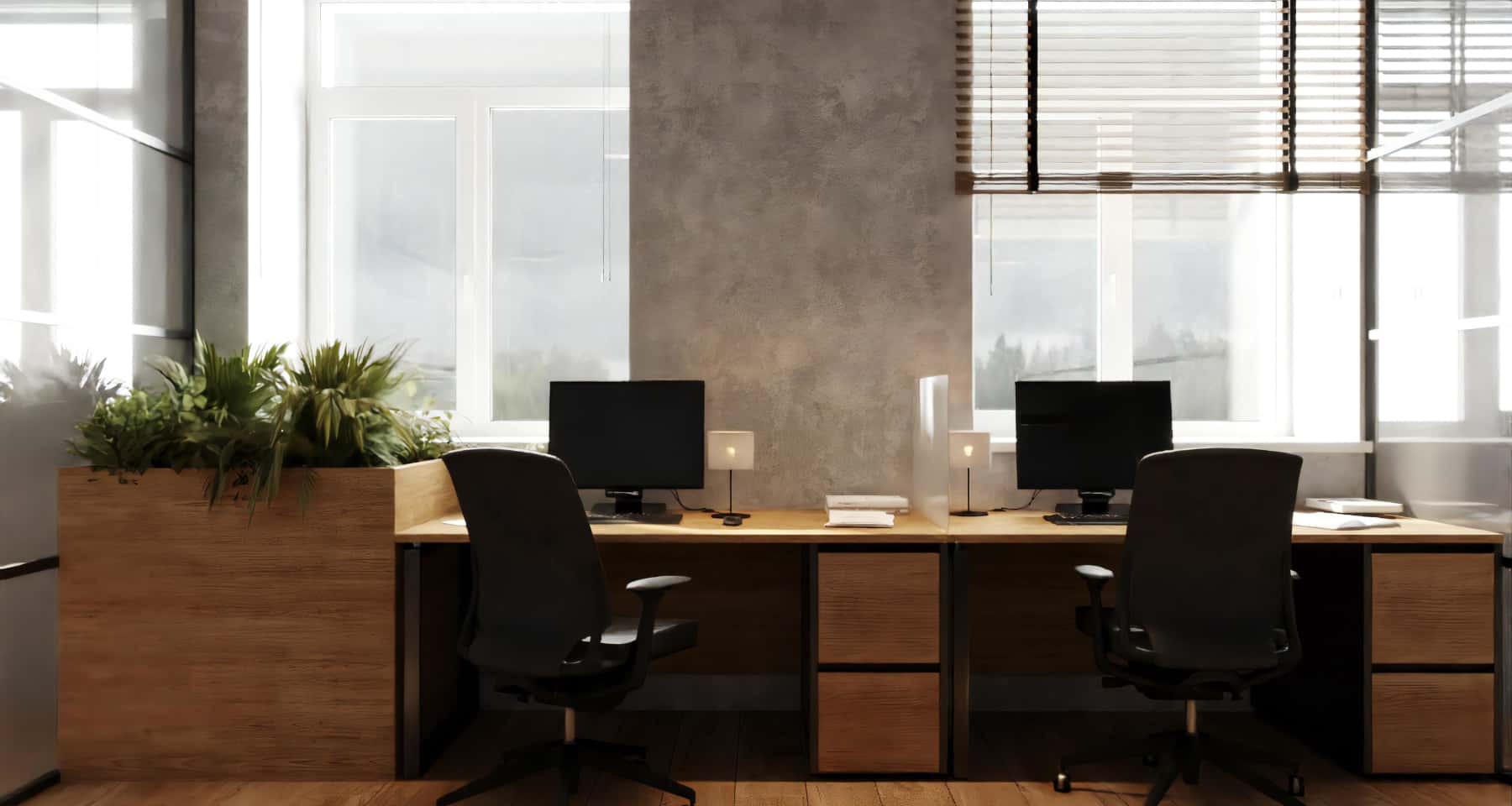 Nowoczesne wnętrze biura po remoncie pod klucz w 2026 roku.