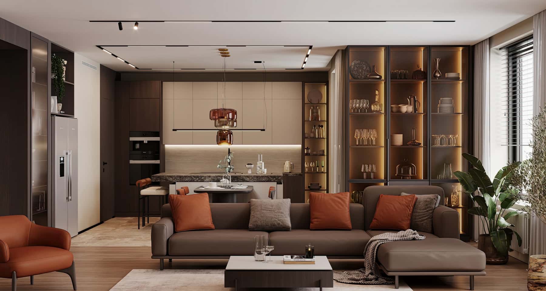 Jasne kolory w salonie 2026: Projekt wnętrza z eklektycznym stylem w małym mieszkaniu.