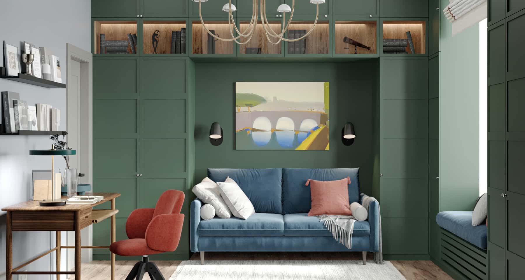 Wnętrze salonu 2026: Jasne kolory i eklektyczne rozwiązania w małym mieszkaniu.