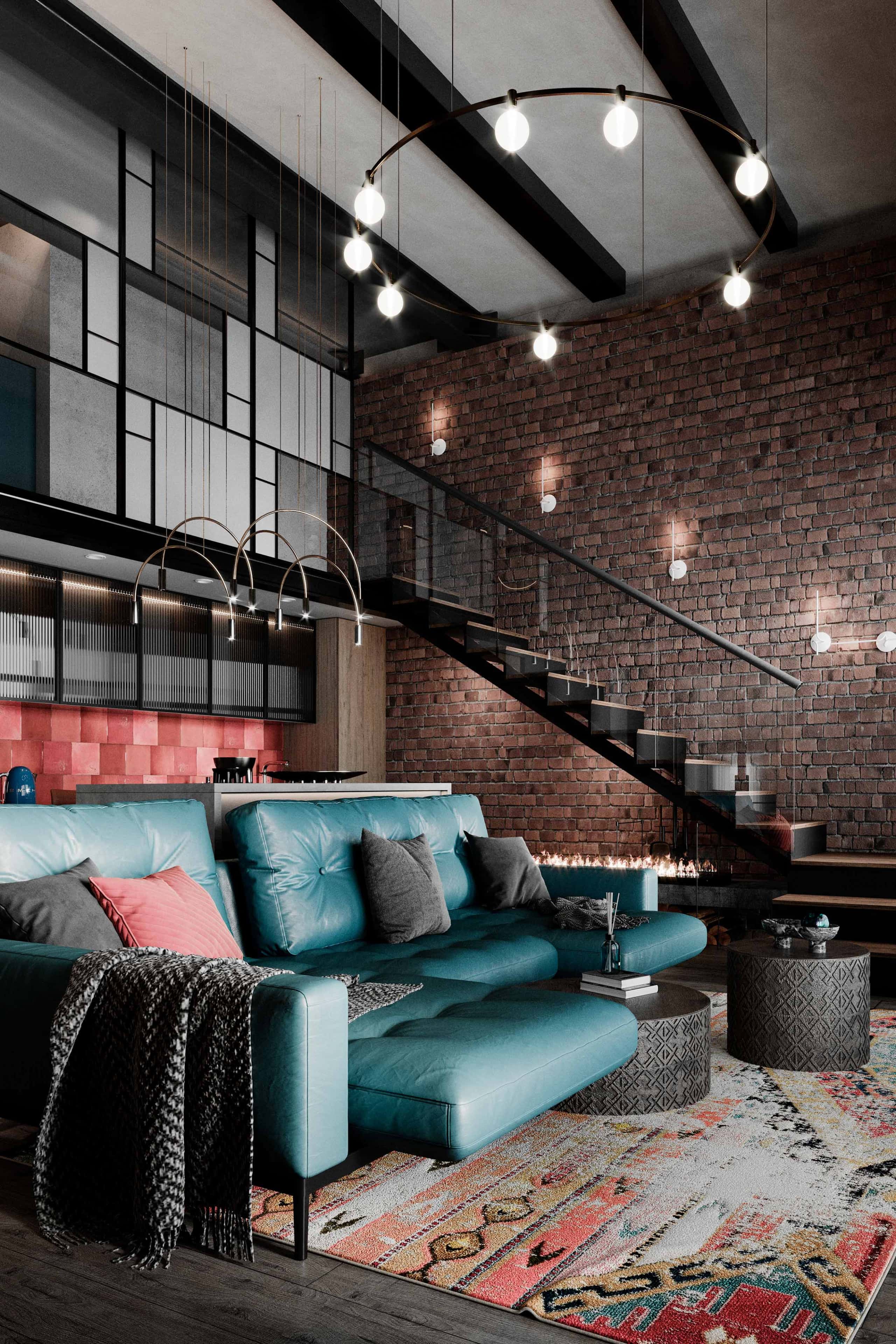 Kolorowy loft 2026 Jasny loft 2026 w mieszkaniu: kolorowe wnętrze z akcentami velvet w stylu loft