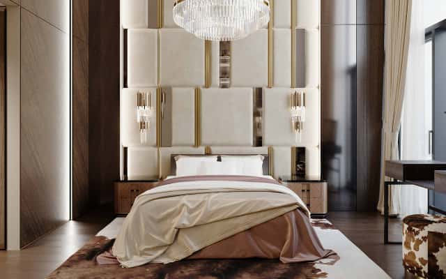 Elegancki salon z panoramicznymi oknami w nowoczesnym apartamencie w Kijowie.