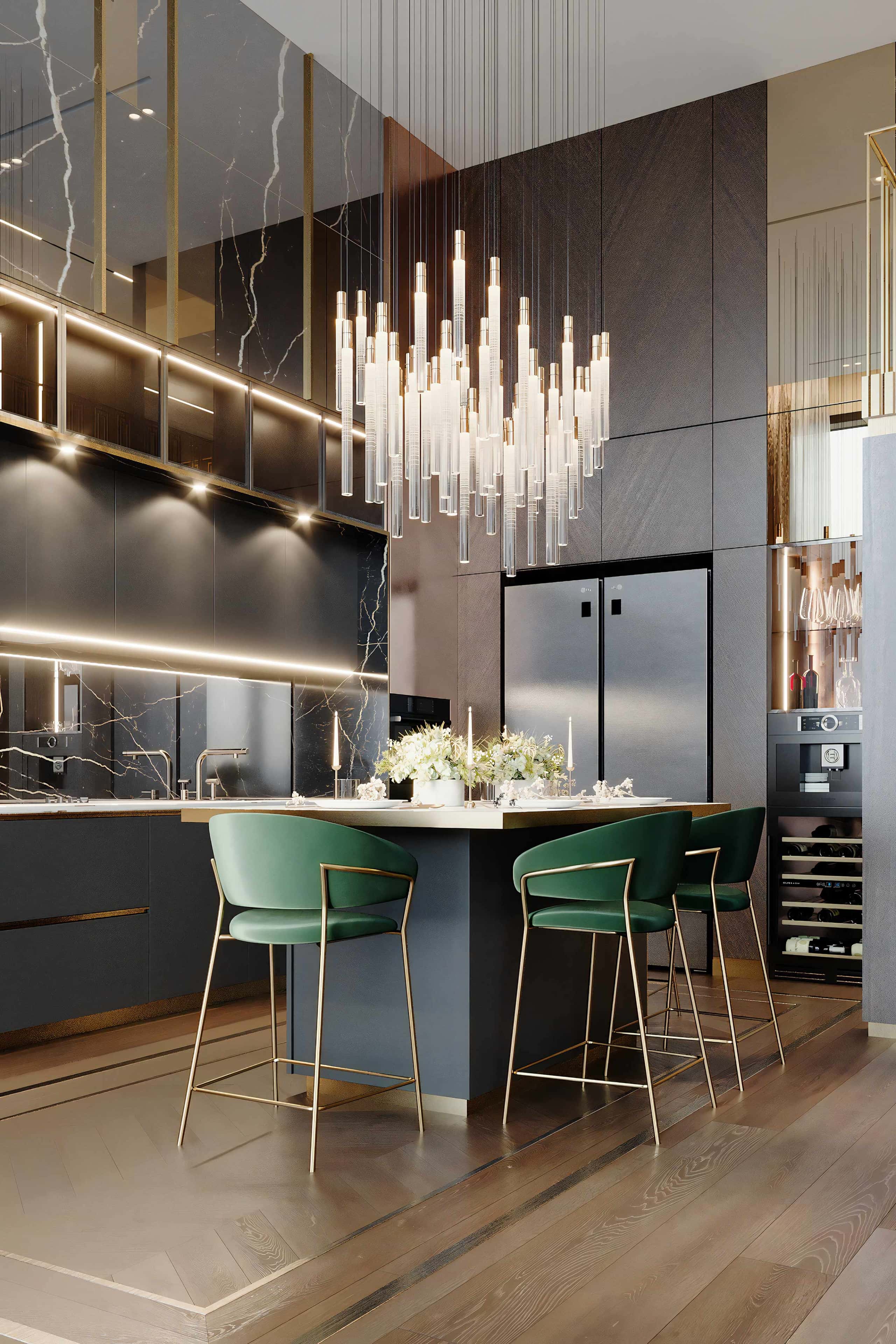 Stylowy gabinet do pracy w domu, aranżacja wnętrza mieszkania w Kijowie.