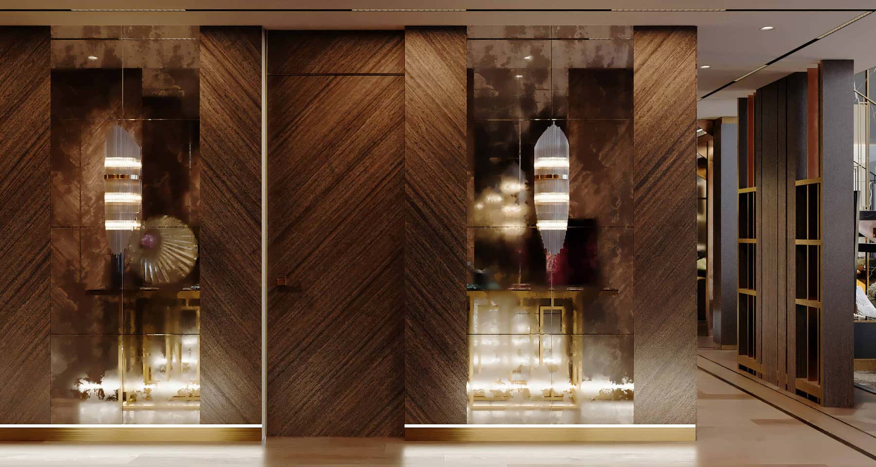 Elegancka sypialnia z panoramicznymi oknami w mieszkaniu w Kijowie.