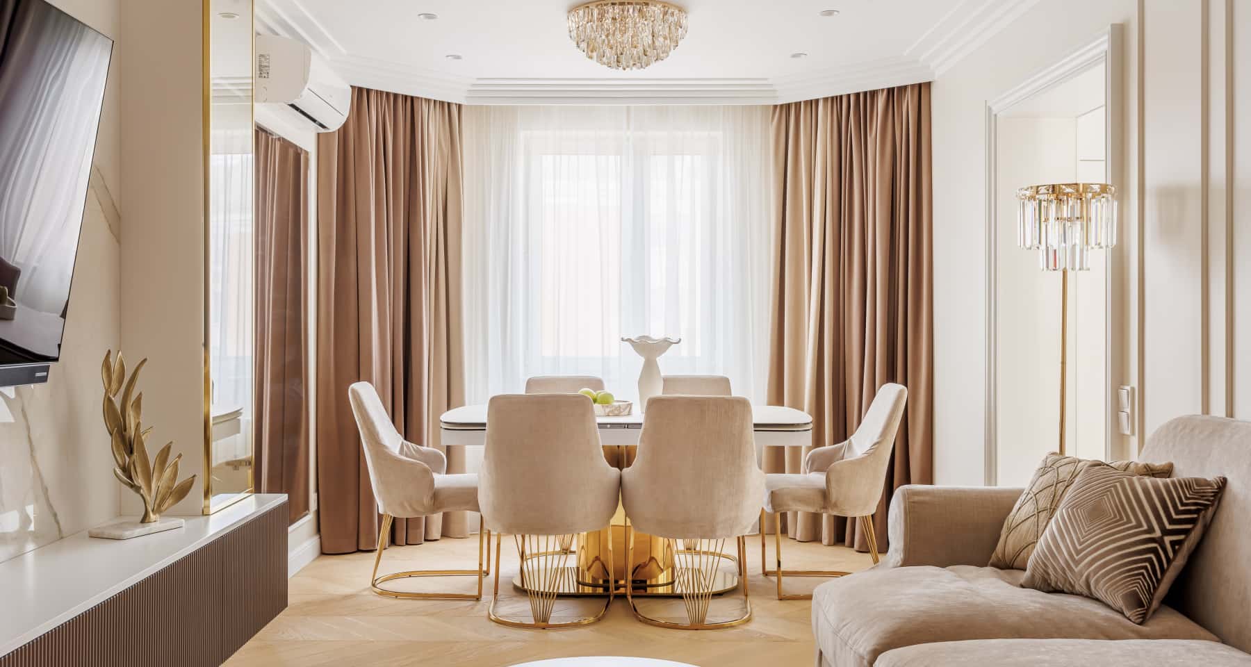 Aranżacja wnętrza w stylu Art Deco w Kijowie: elegancja i naturalne tony.