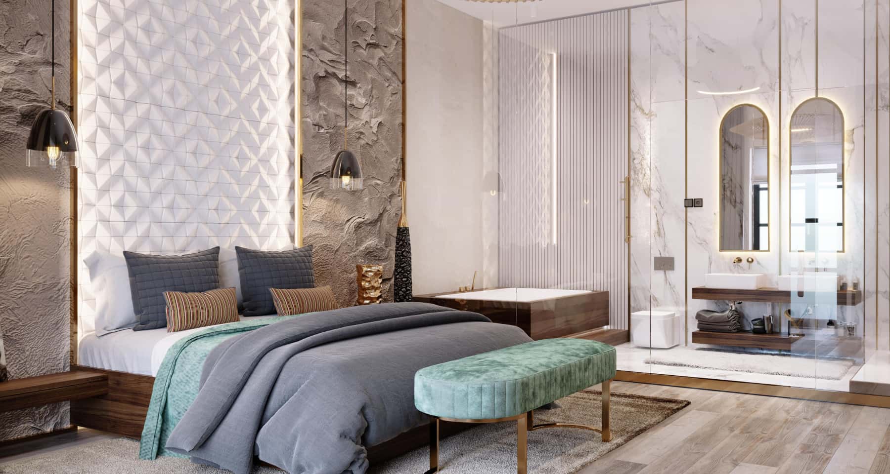 Salon z kominkiem i welurową sofą w nowoczesnym stylu - Fotografia wnętrz 2026