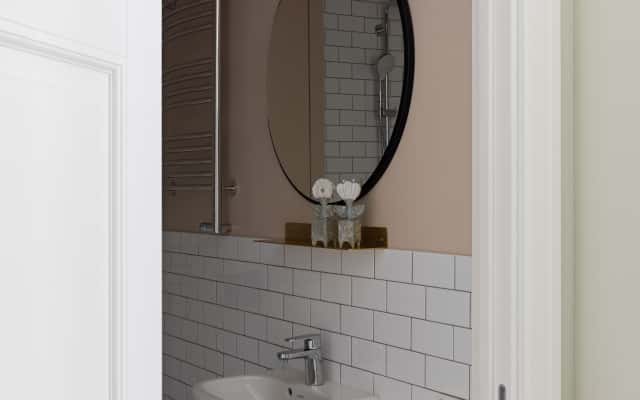 Stylowa łazienka w stylu nowoczesnej klasyki w mieszkaniu po remoncie.